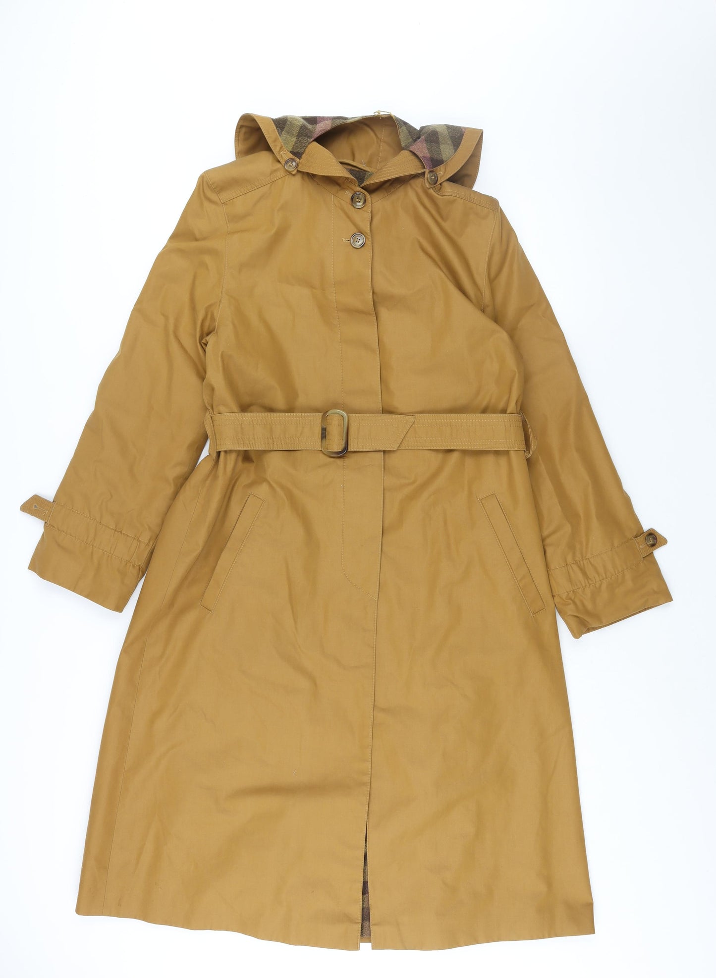 St Michael Womens Brown Trench Coat Coat Size 10 Button - Hooded Belted