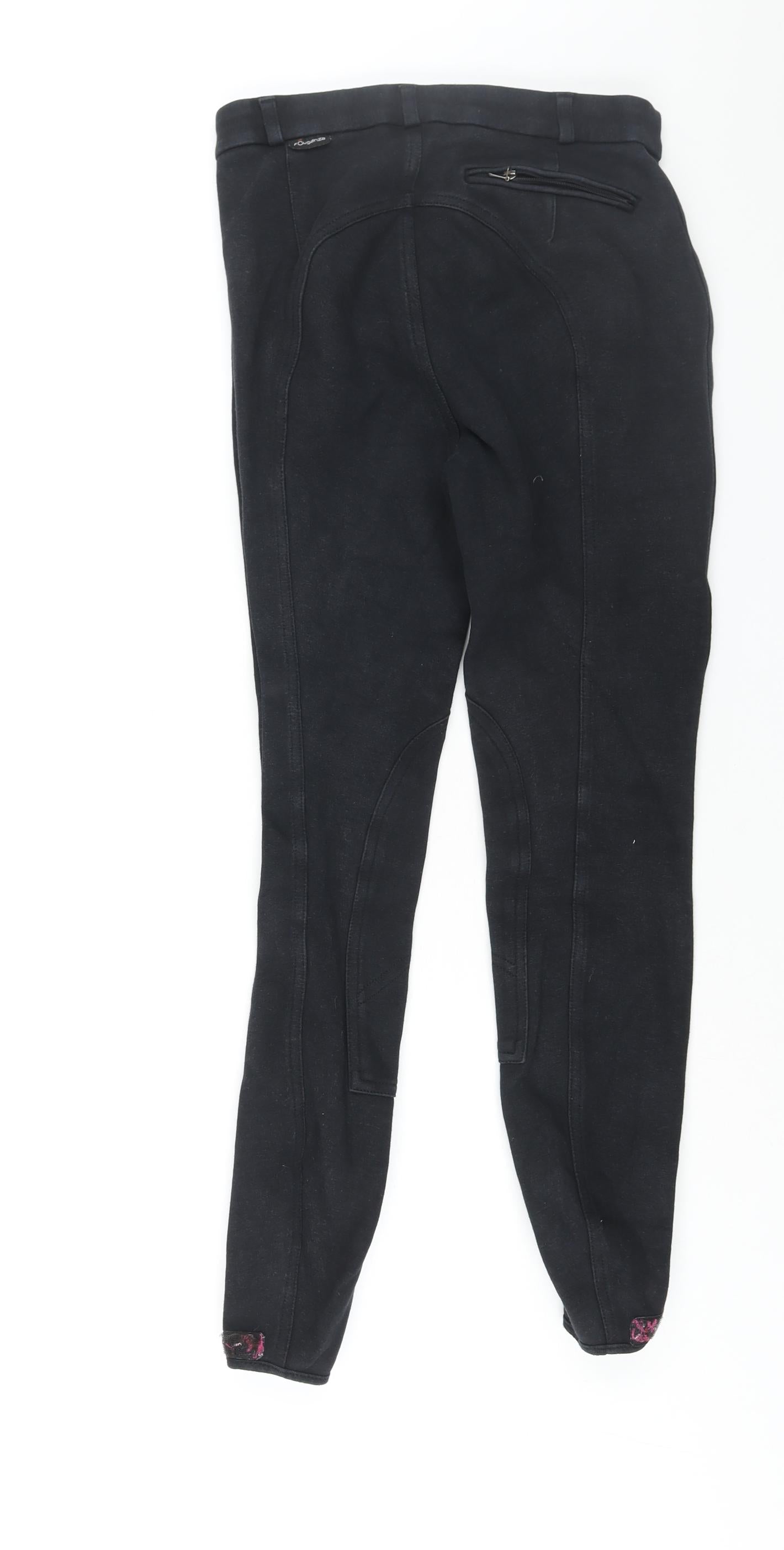Fouganza Womens Black Cotton Trousers Size 8 L26 in Regular Zip - Equestrian