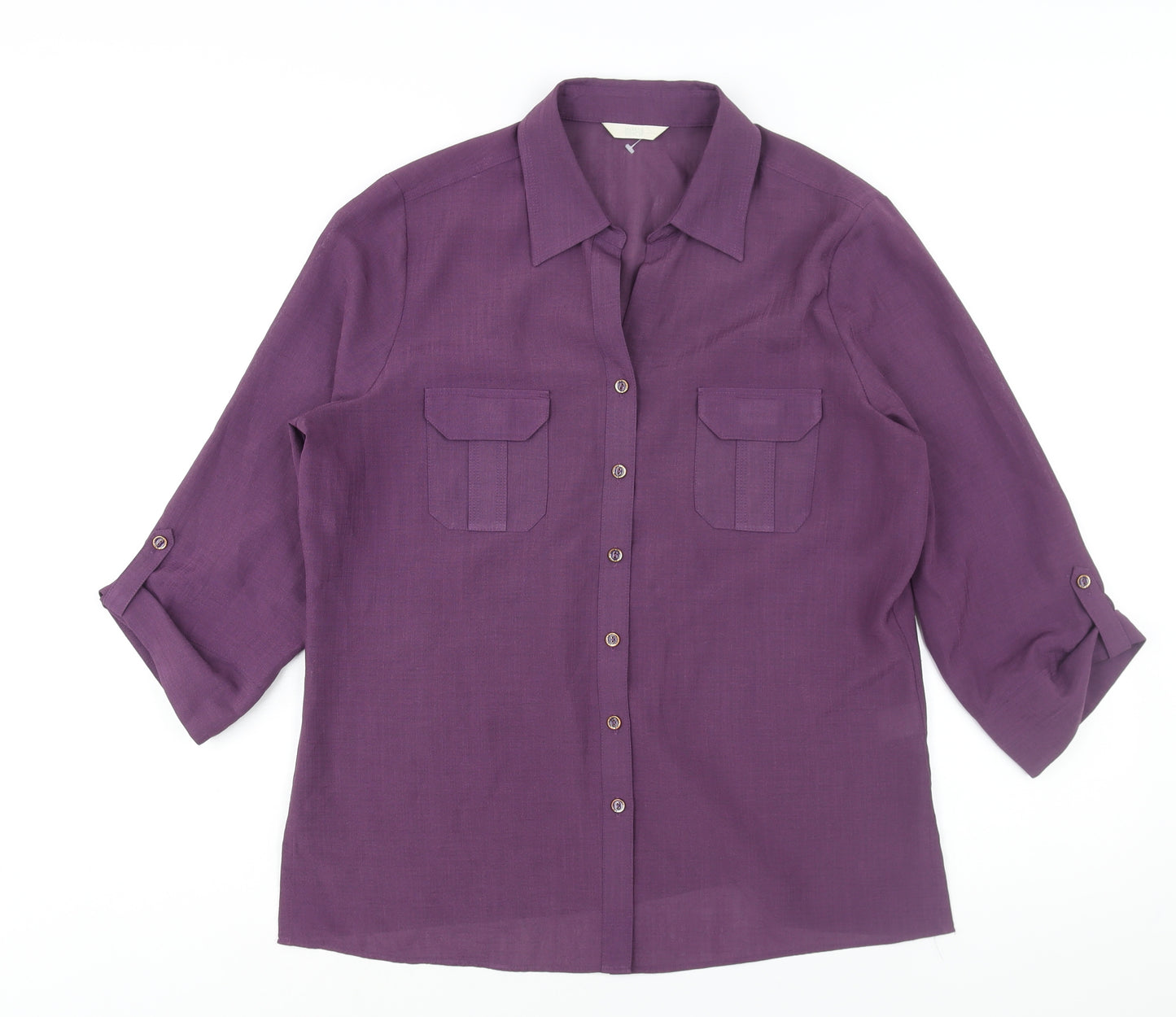 Marks and Spencer Womens Purple Polyester Basic Button-Up Size 18 Collared