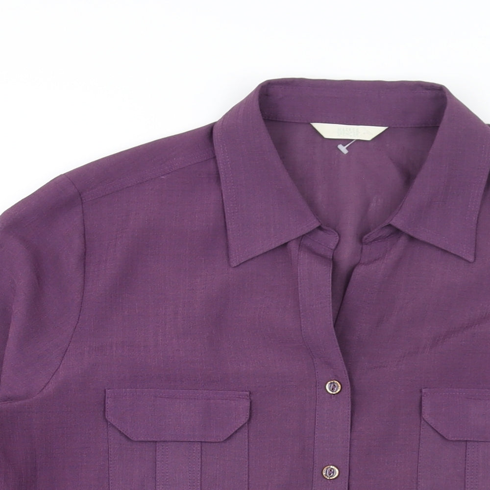 Marks and Spencer Womens Purple Polyester Basic Button-Up Size 18 Collared