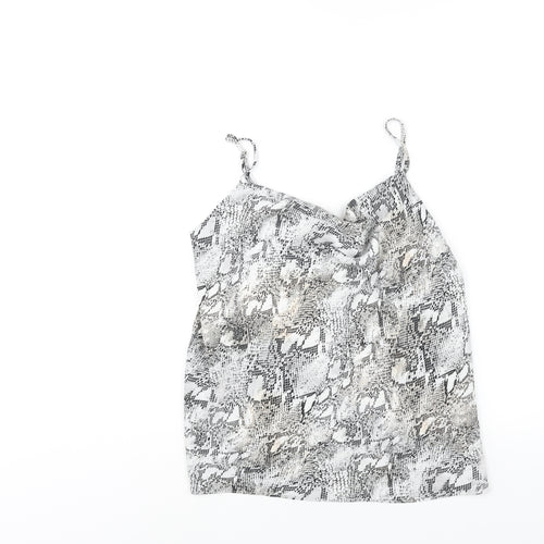 River Island Womens White Animal Print Polyester Camisole Blouse Size 10 Cowl Neck - Snake Print