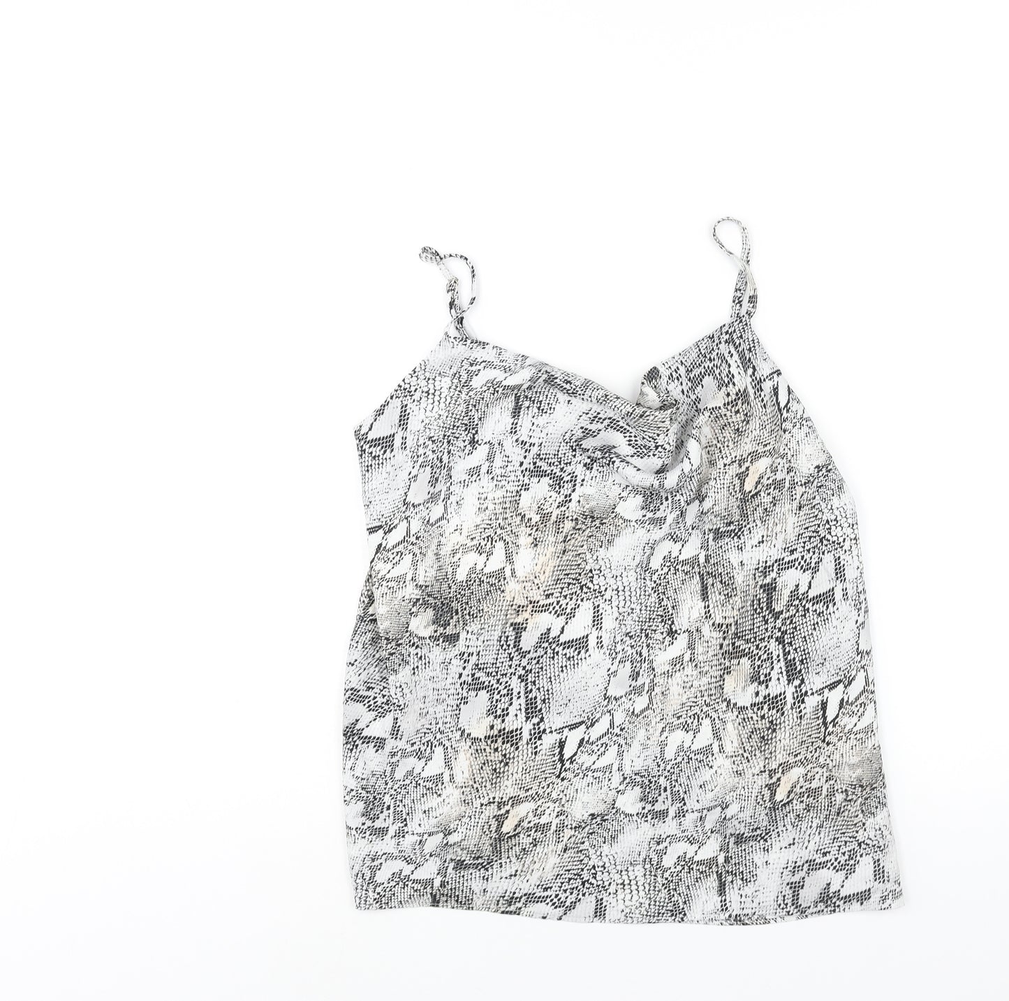 River Island Womens White Animal Print Polyester Camisole Blouse Size 10 Cowl Neck - Snake Print