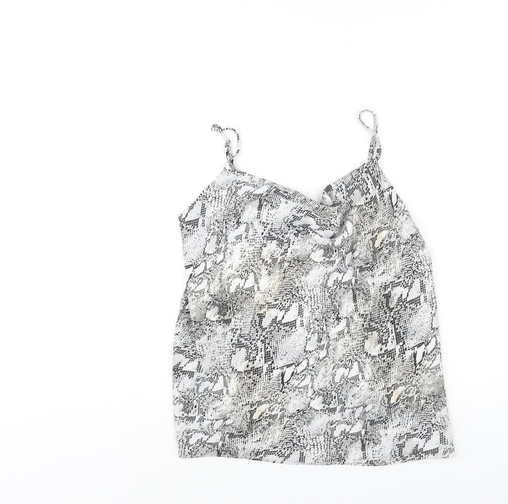 River Island Womens White Animal Print Polyester Camisole Blouse Size 10 Cowl Neck - Snake Print