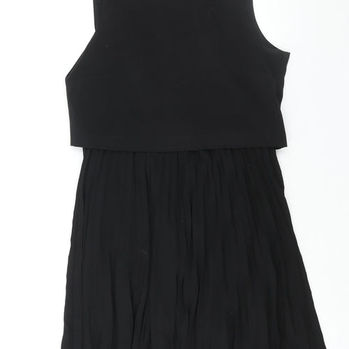H&M Womens Black Polyester A-Line Size 10 Round Neck Zip - Pleated