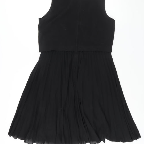 H&M Womens Black Polyester A-Line Size 10 Round Neck Zip - Pleated