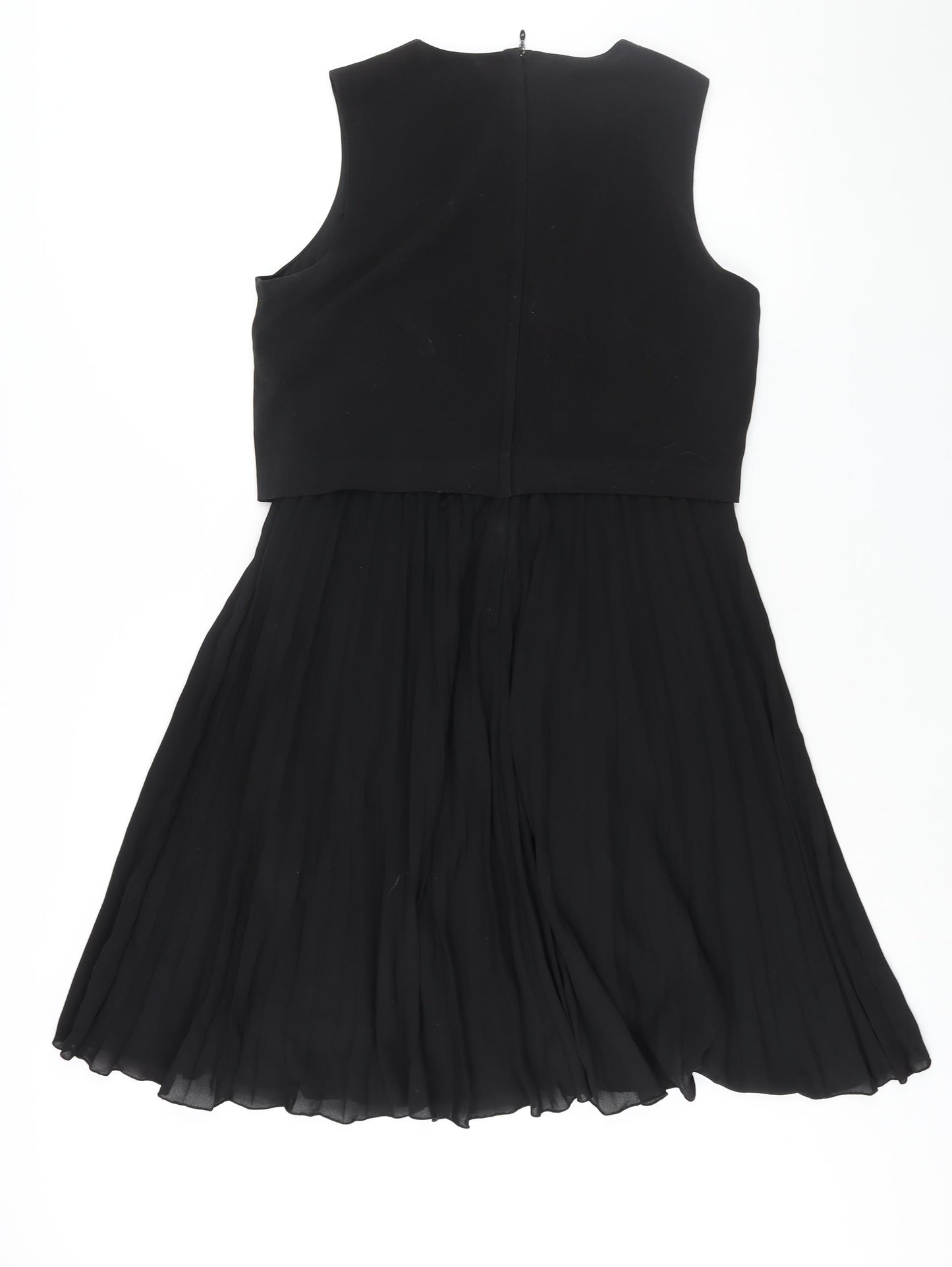 H&M Womens Black Polyester A-Line Size 10 Round Neck Zip - Pleated
