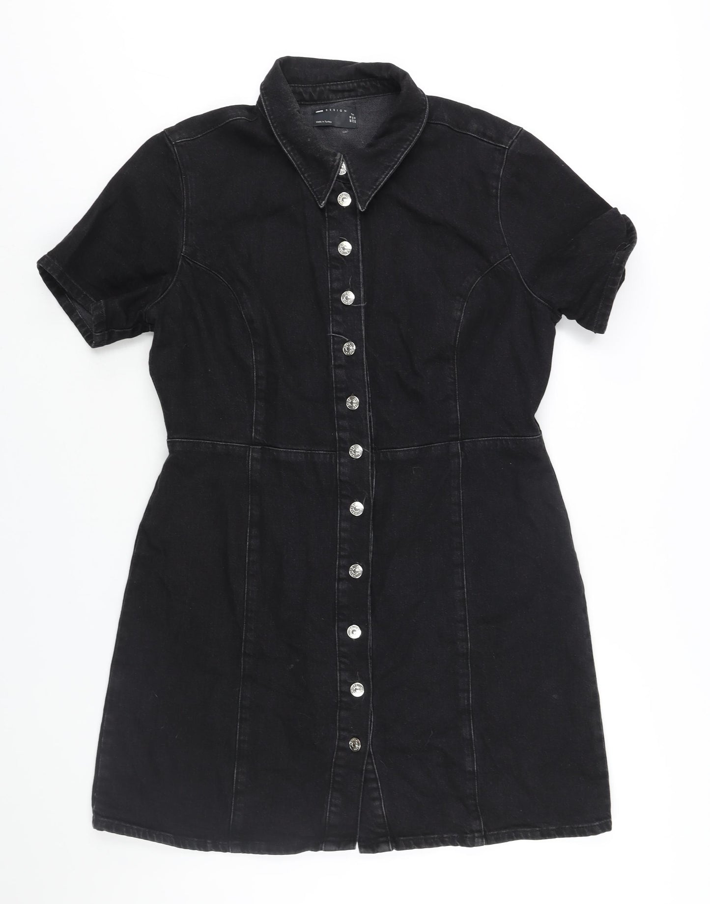 ASOS Womens Black Cotton Shirt Dress Size 18 Collared Button