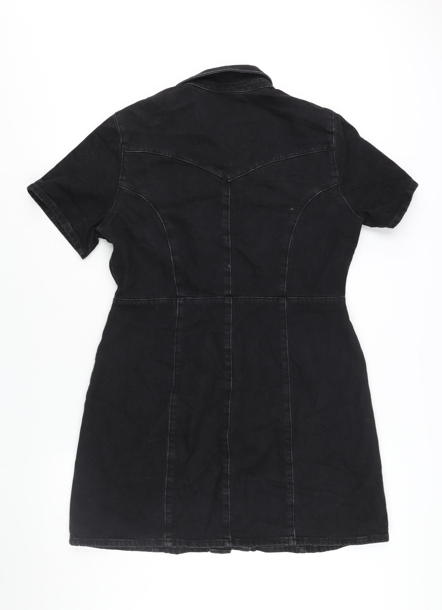 ASOS Womens Black Cotton Shirt Dress Size 18 Collared Button
