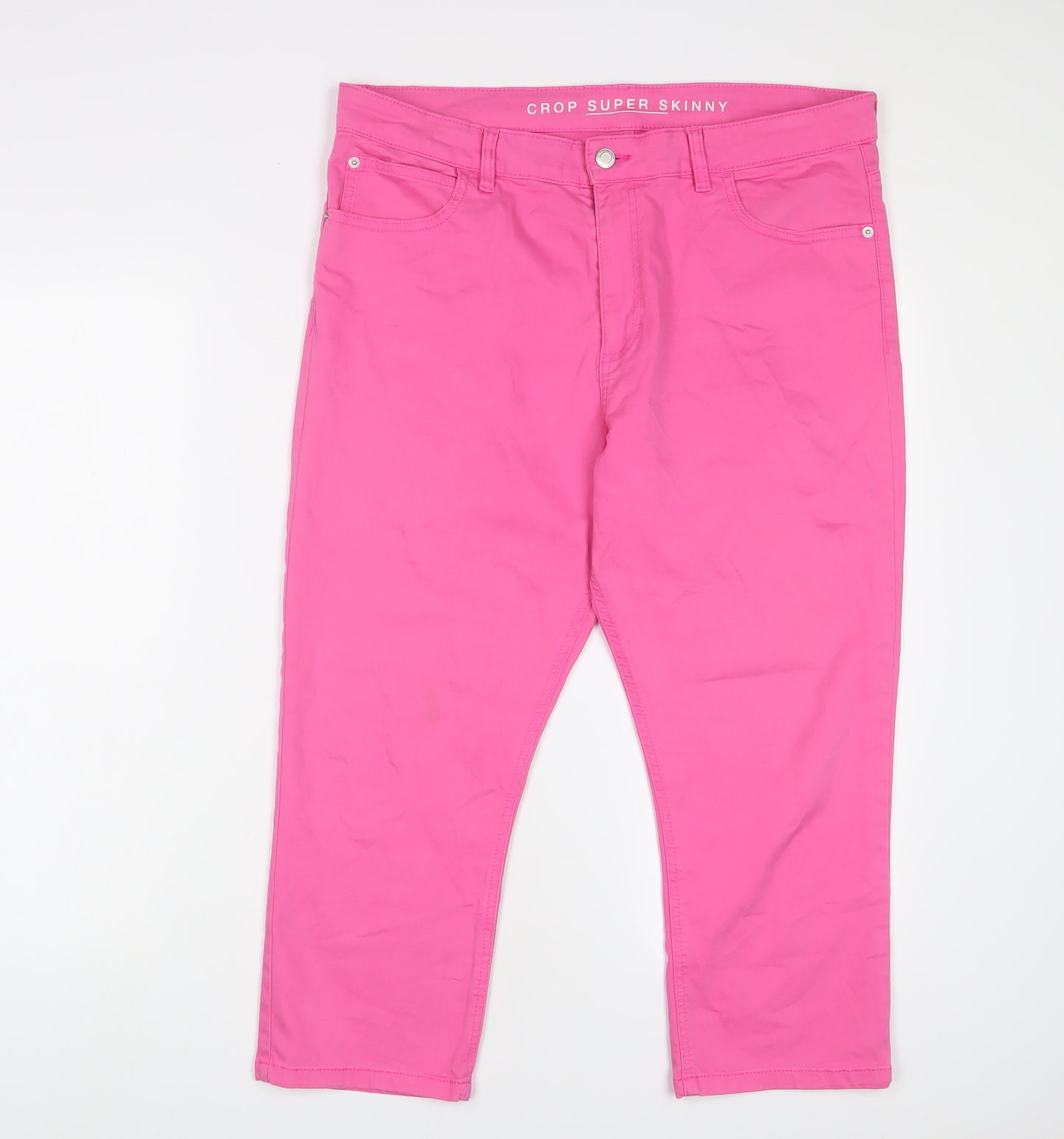 Marks and Spencer Womens Pink Cotton Cropped Jeans Size 16 L22 in Regular Zip