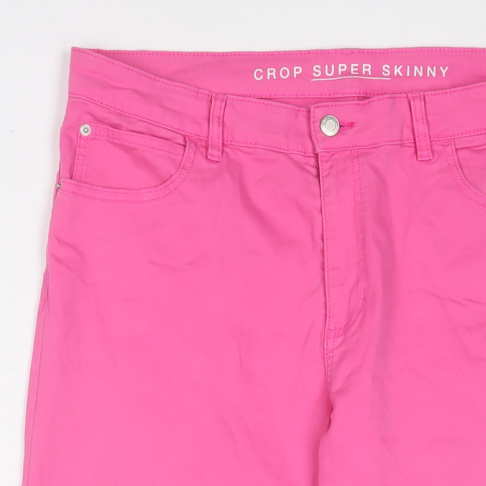 Marks and Spencer Womens Pink Cotton Cropped Jeans Size 16 L22 in Regular Zip