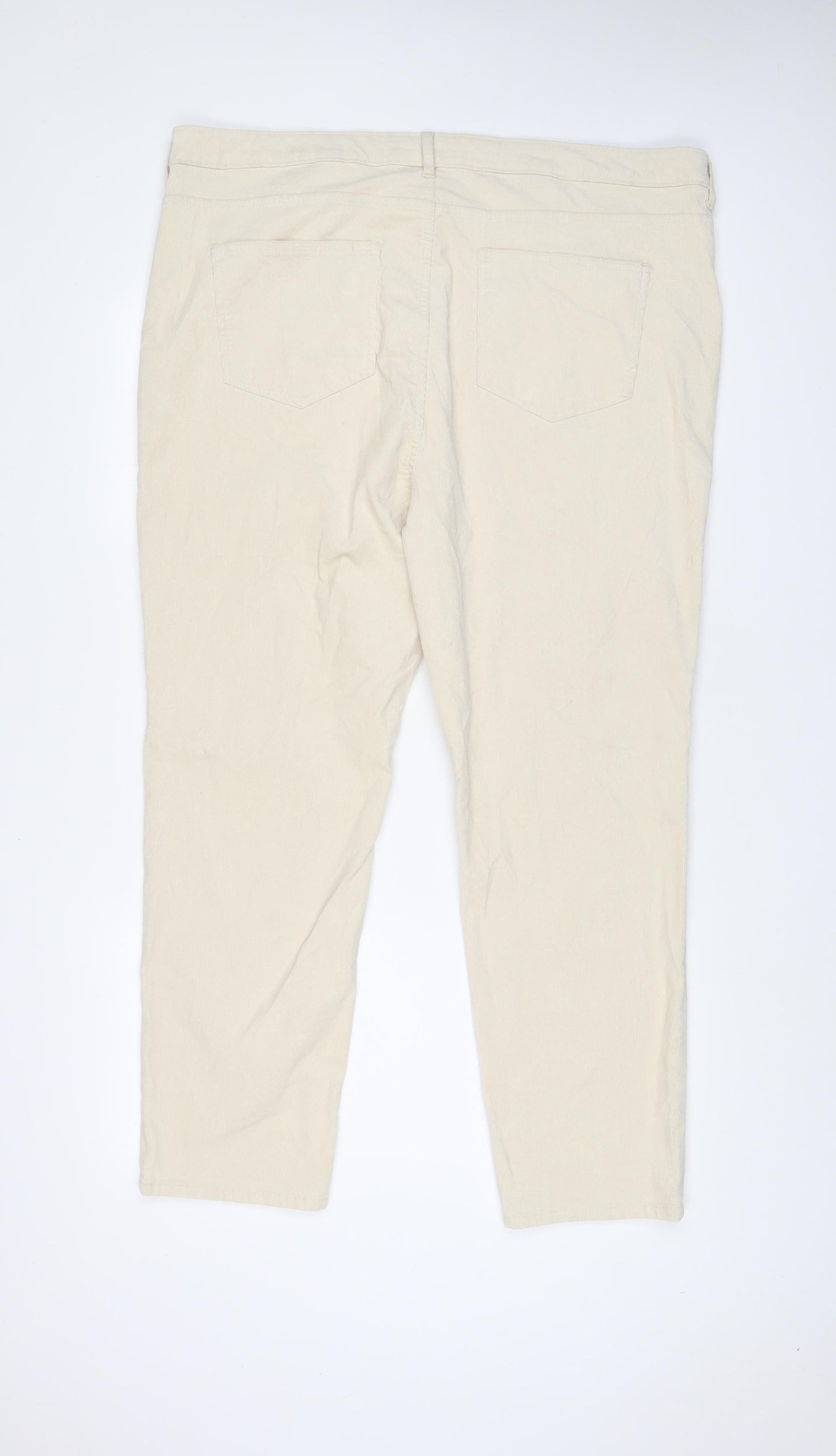 Marks and Spencer Womens Beige Cotton Trousers Size 22 L29 in Regular Zip