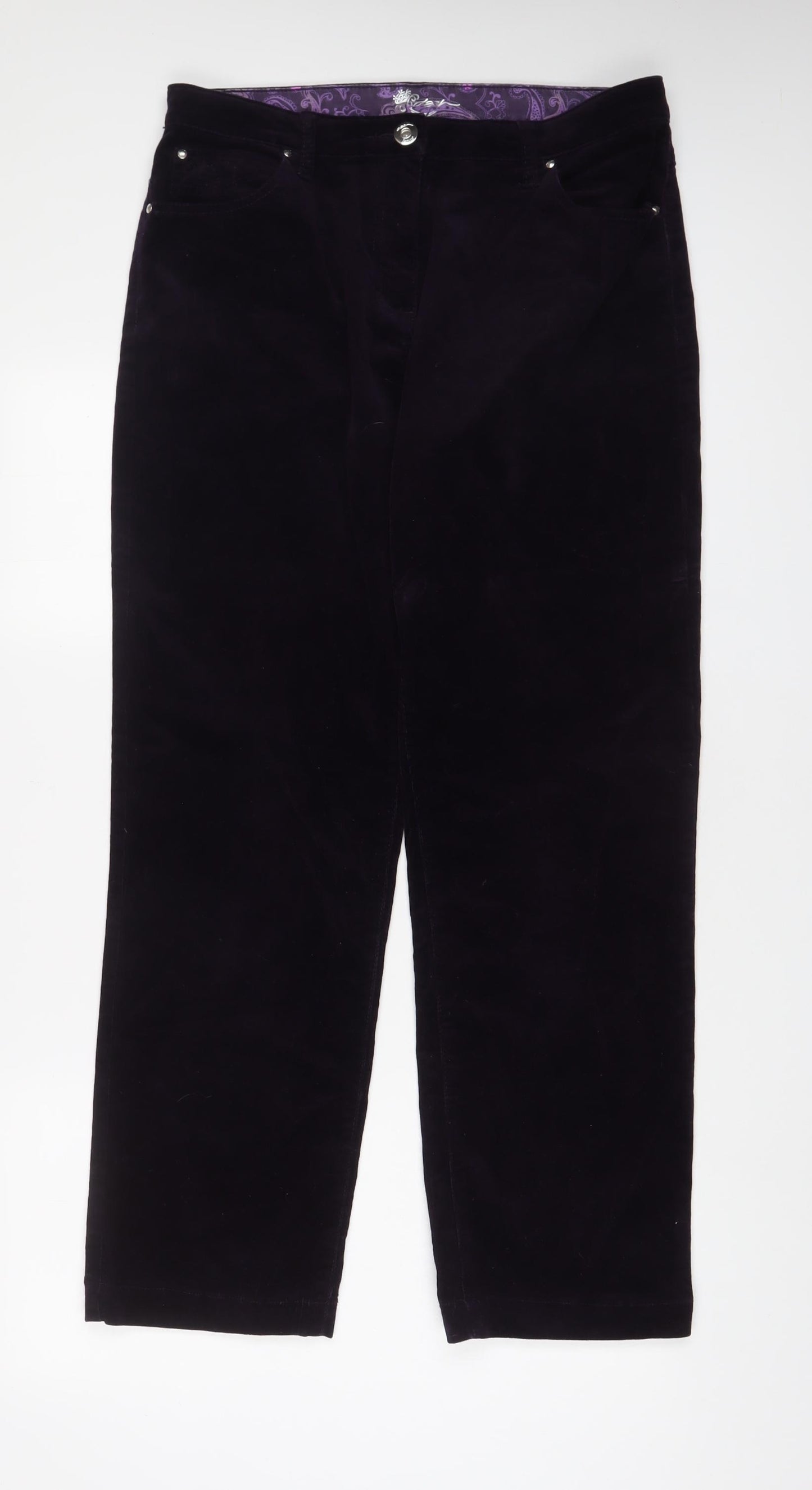 DASH Womens Purple Cotton Trousers Size 14 L29 in Regular Zip