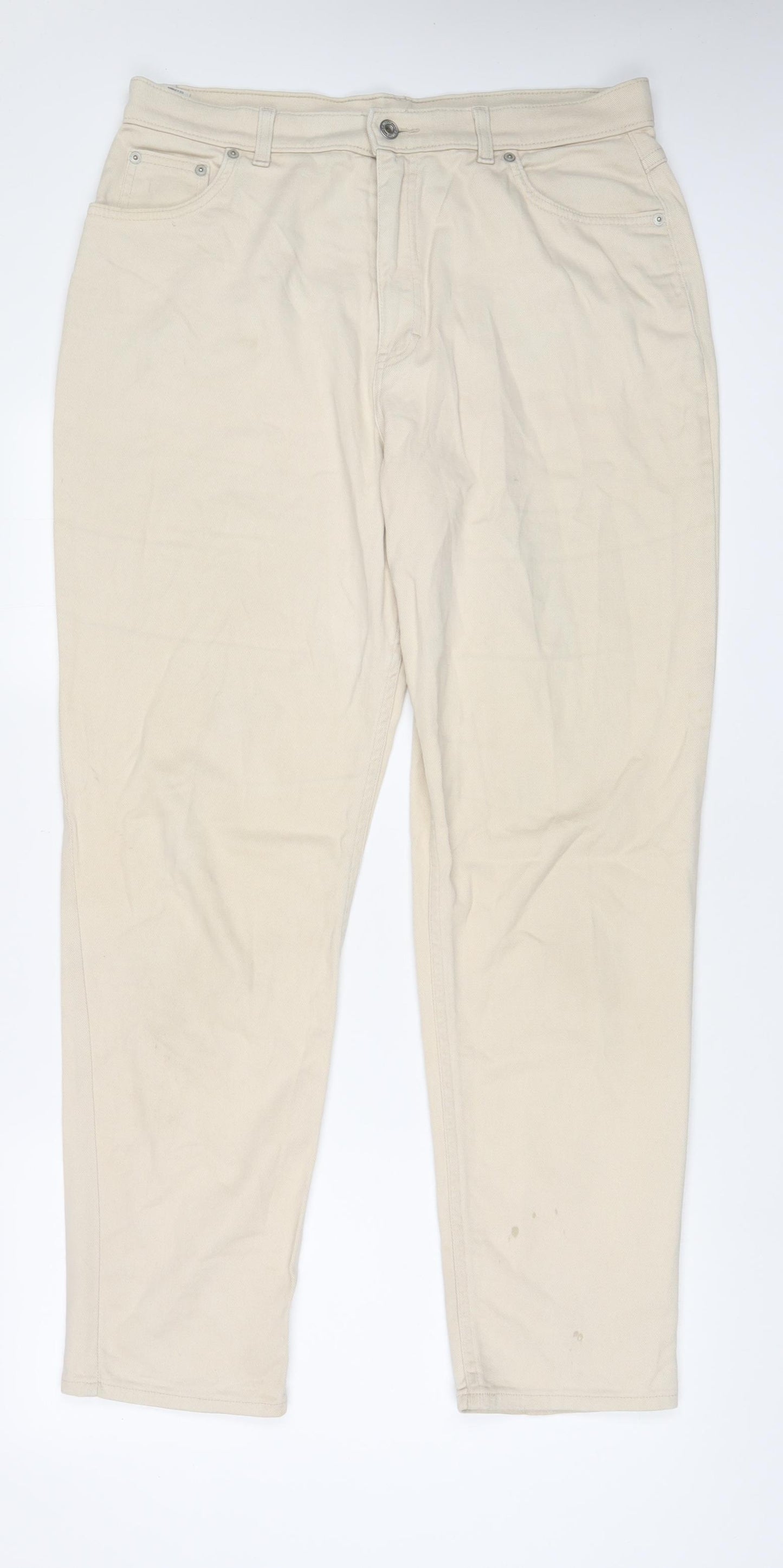 Marks and Spencer Womens Beige Cotton Straight Jeans Size 18 L31 in Regular Zip