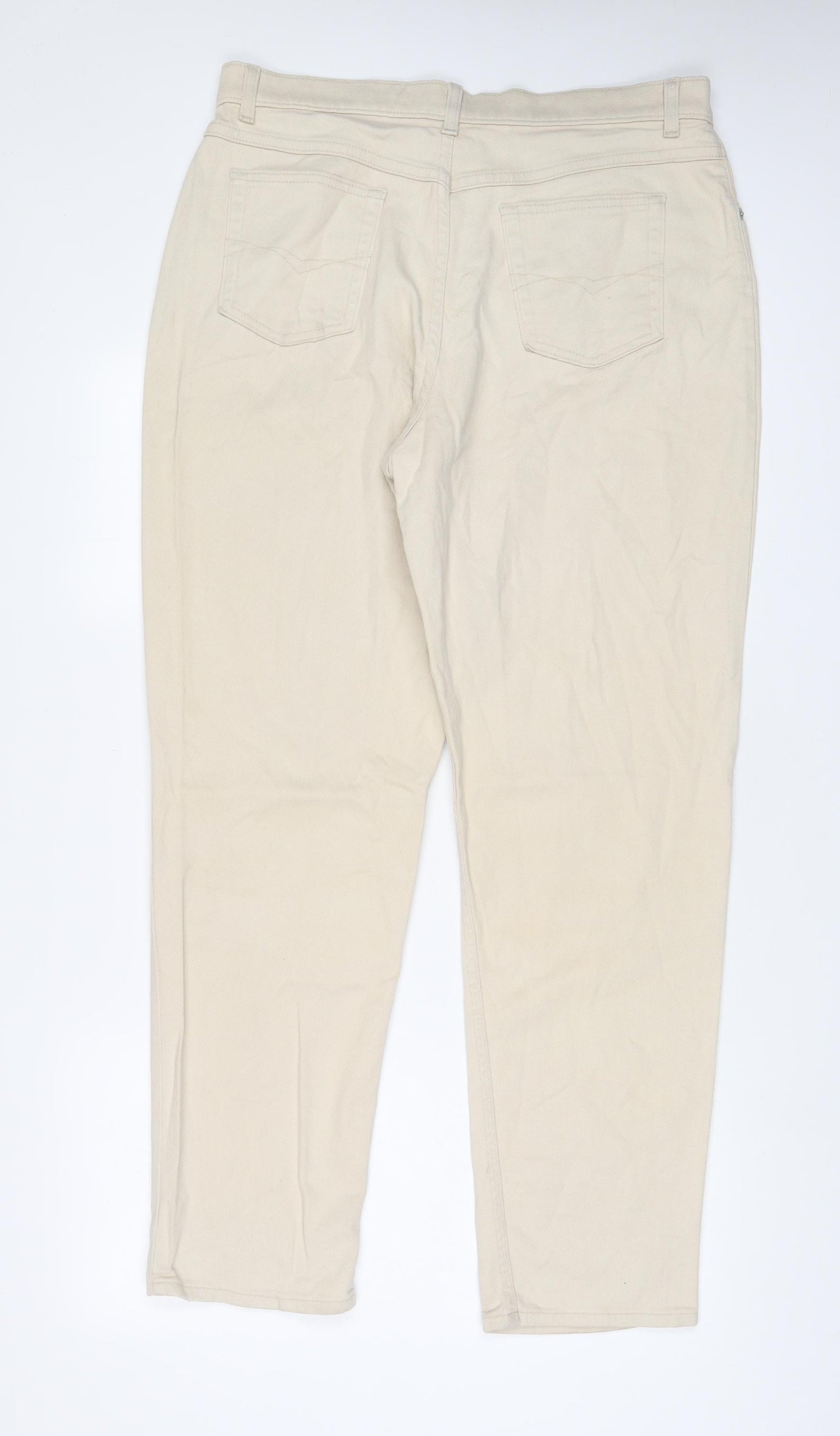 Marks and Spencer Womens Beige Cotton Straight Jeans Size 18 L31 in Regular Zip