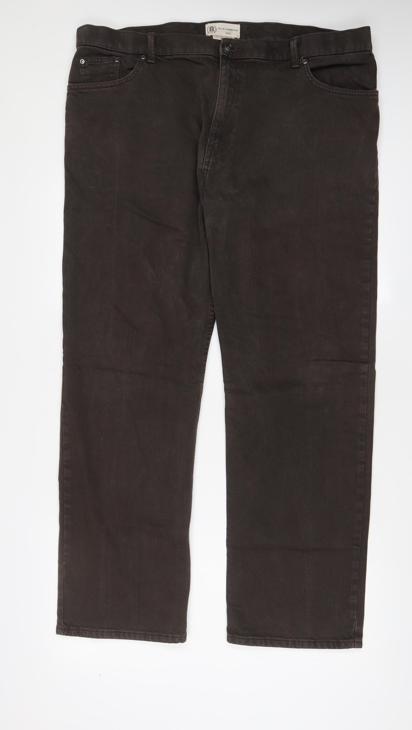 Blue Harbour Mens Brown Cotton Straight Jeans Size 42 in L31 in Regular Zip