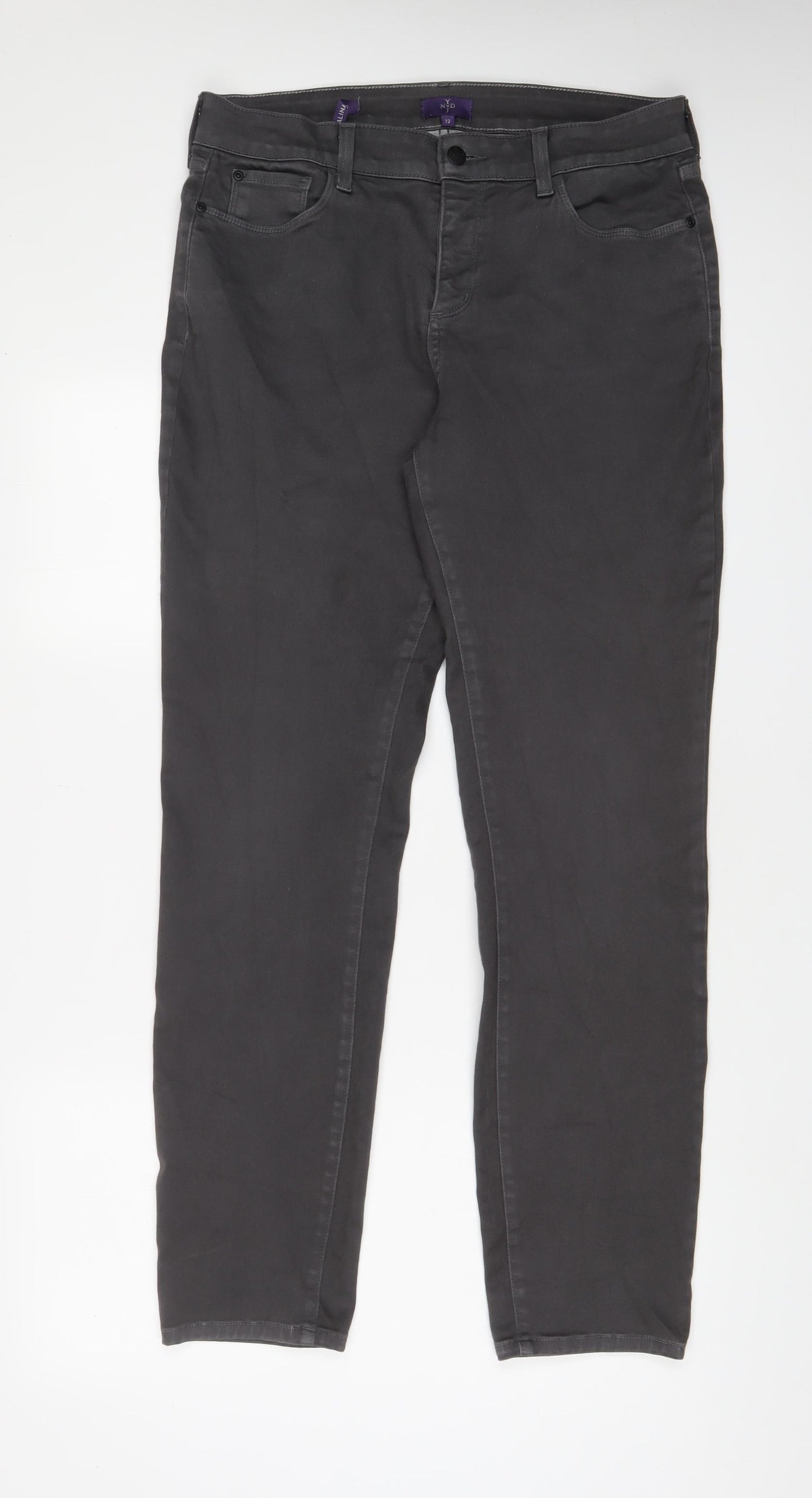 New Look Womens Grey Cotton Straight Jeans Size 16 L31 in Regular Zip