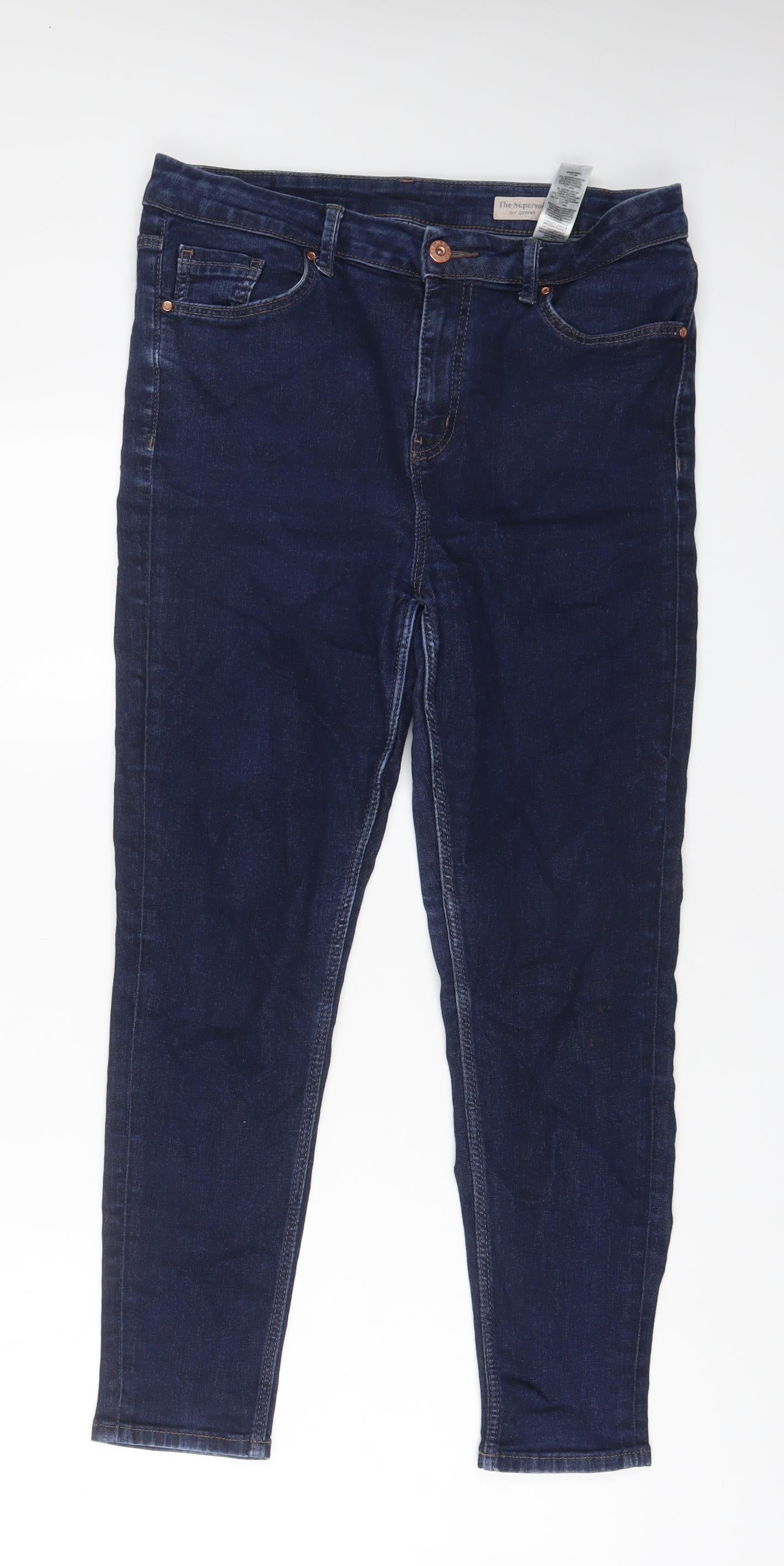 Marks and Spencer Womens Blue Cotton Skinny Jeans Size 14 L26 in Regular Zip