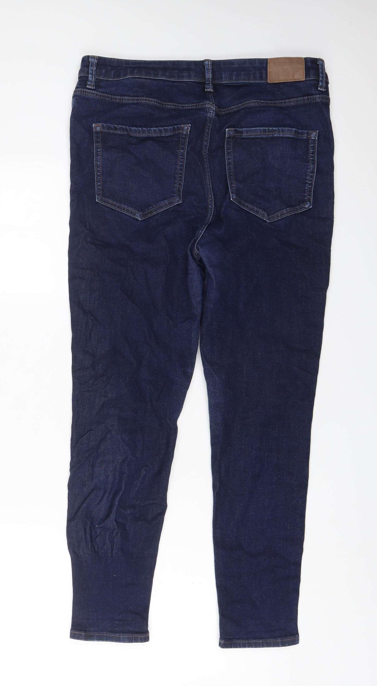 Marks and Spencer Womens Blue Cotton Skinny Jeans Size 14 L26 in Regular Zip