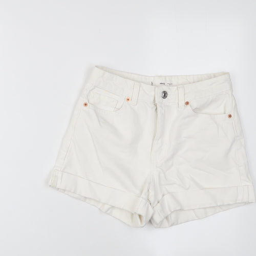 Mango Womens White Cotton Mom Shorts Size 6 L3 in Regular Zip