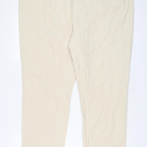 Marks and Spencer Womens Beige Cotton Trousers Size 24 L32 in Regular Zip
