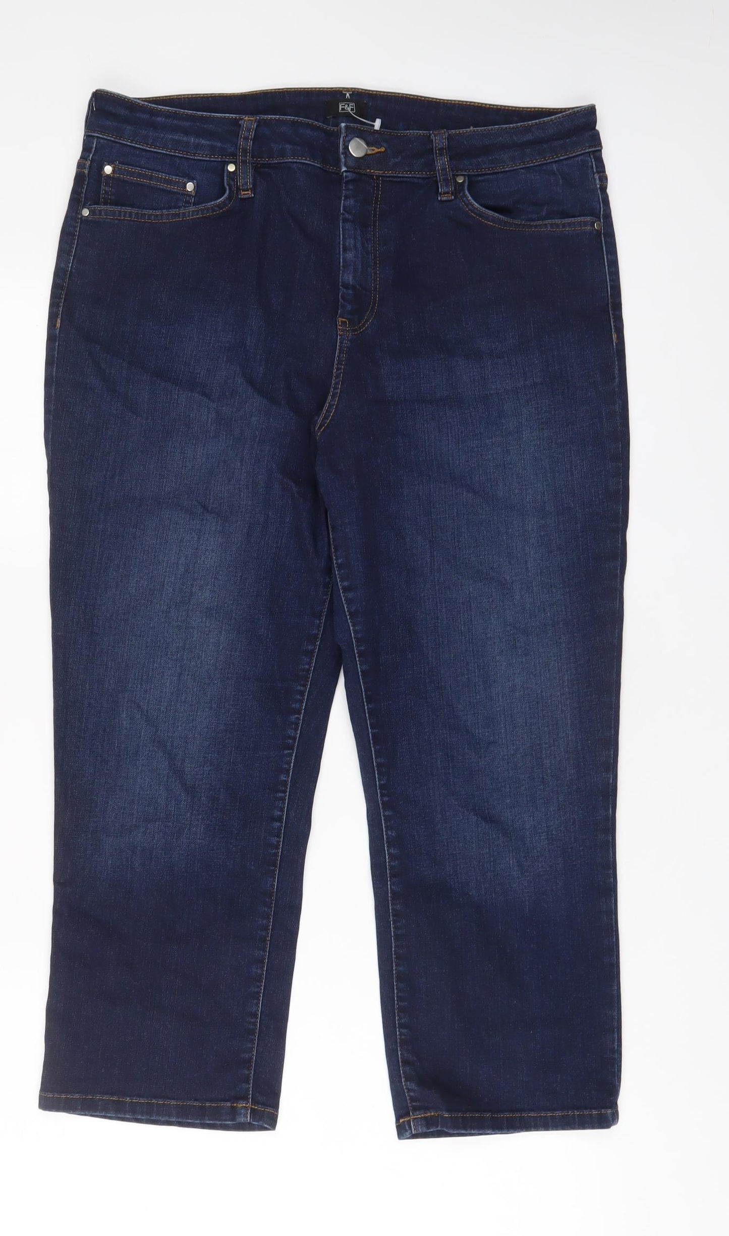 F&F Womens Blue Cotton Cropped Jeans Size 18 L23 in Regular Zip
