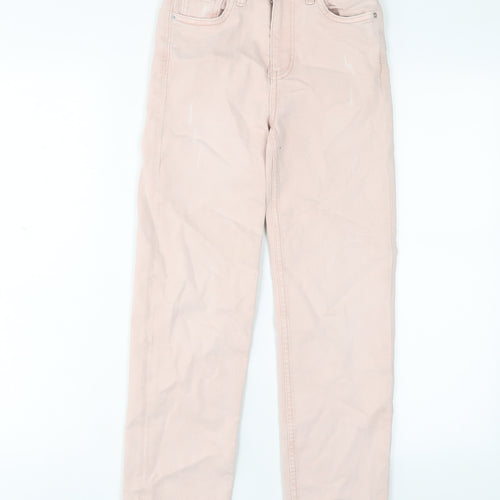 Marks and Spencer Womens Pink Cotton Cropped Jeans Size 6 L25 in Slim Zip