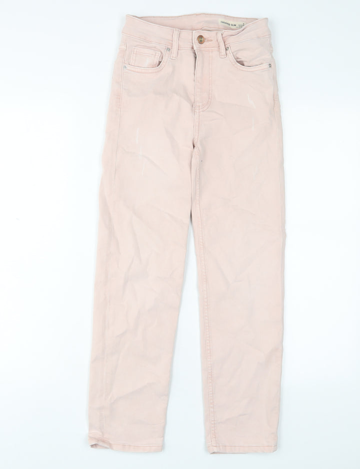 Marks and Spencer Womens Pink Cotton Cropped Jeans Size 6 L25 in Slim Zip
