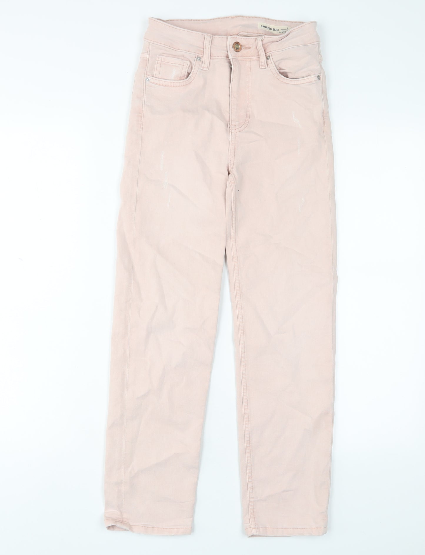 Marks and Spencer Womens Pink Cotton Cropped Jeans Size 6 L25 in Slim Zip