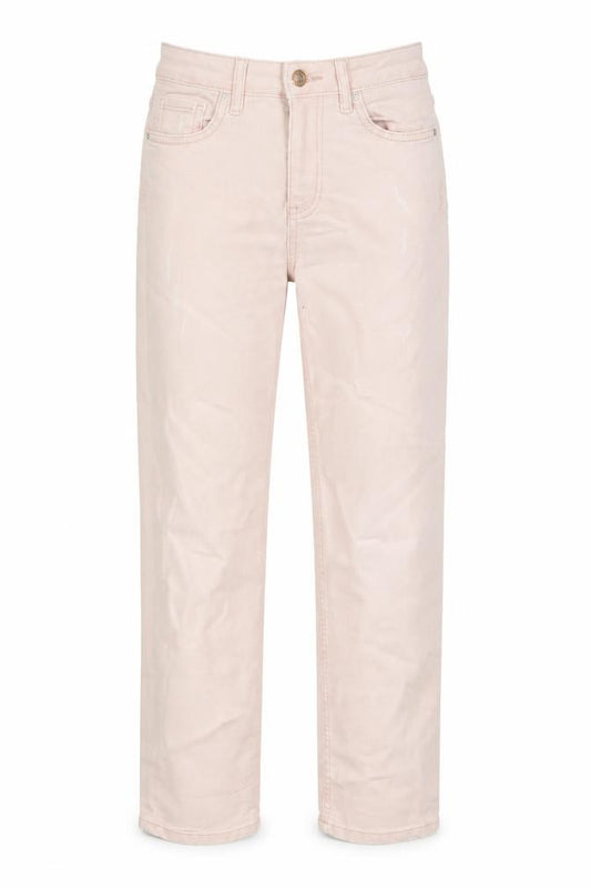 Front view of Marks & Spencer women’s pink cotton cropped jeans, size UK 6, 25-inch leg slim zip