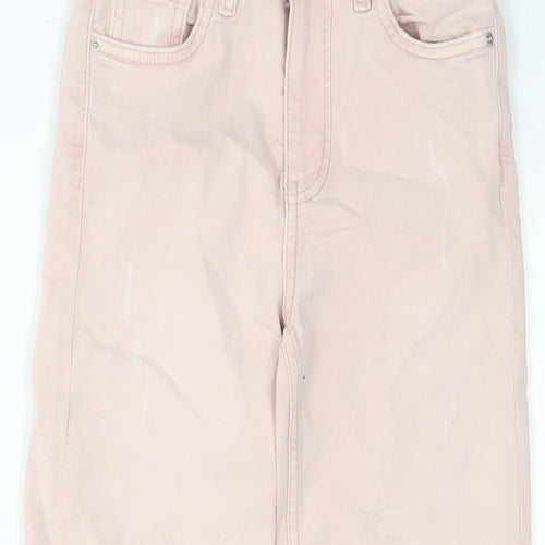 Marks and Spencer Womens Pink Cotton Cropped Jeans Size 6 L25 in Slim Zip