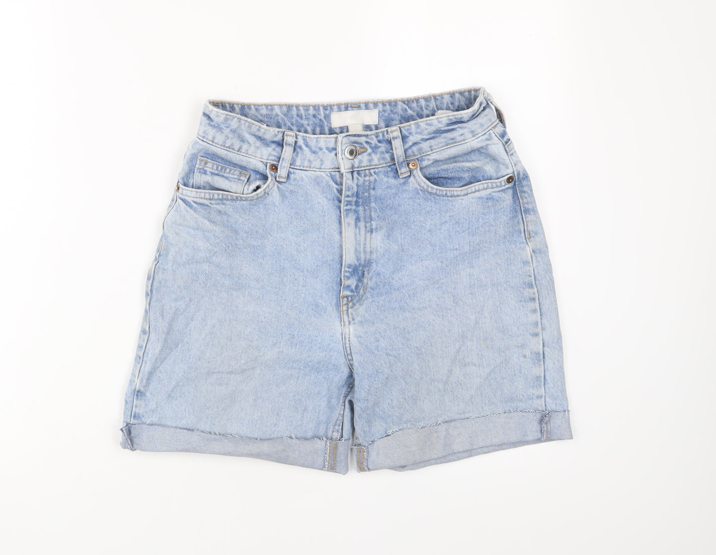 H&M Womens Blue Cotton Basic Shorts Size 10 L5 in Regular Zip