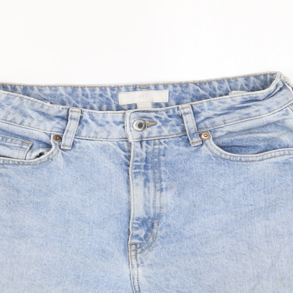H&M Womens Blue Cotton Basic Shorts Size 10 L5 in Regular Zip