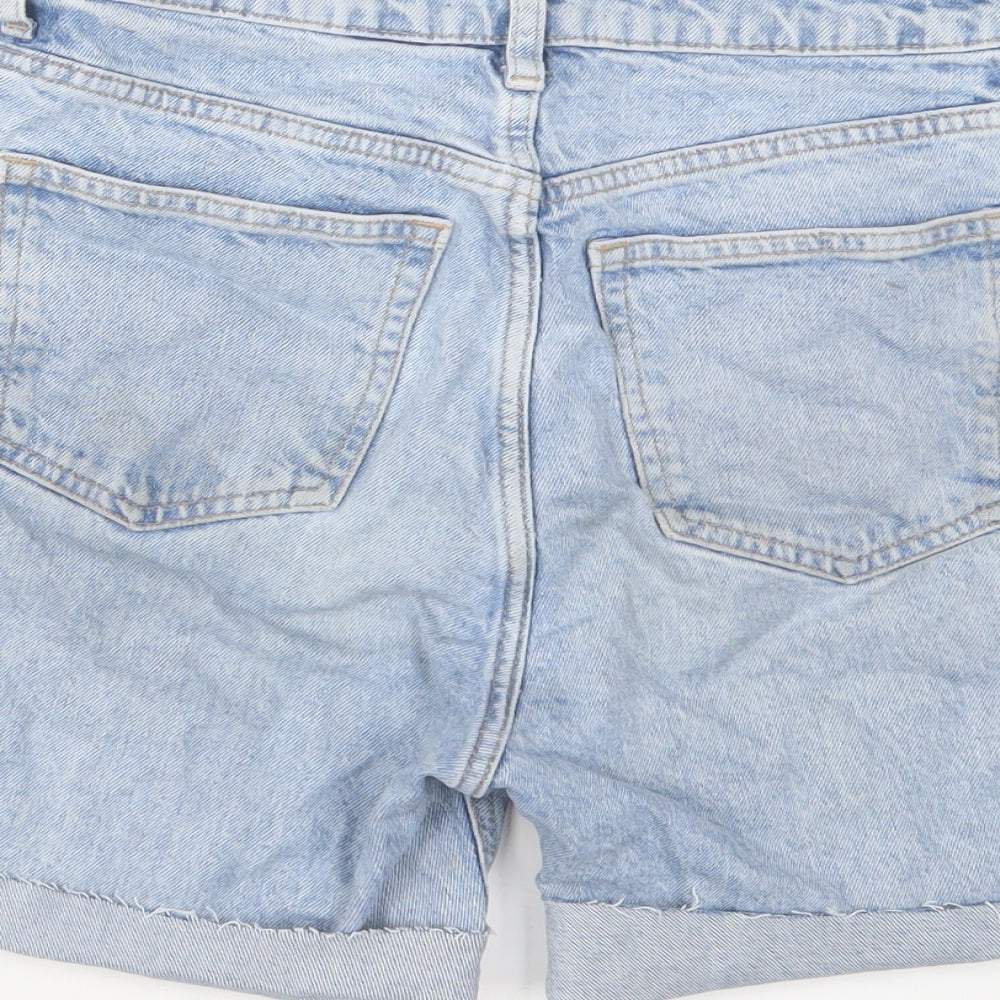 H&M Womens Blue Cotton Basic Shorts Size 10 L5 in Regular Zip