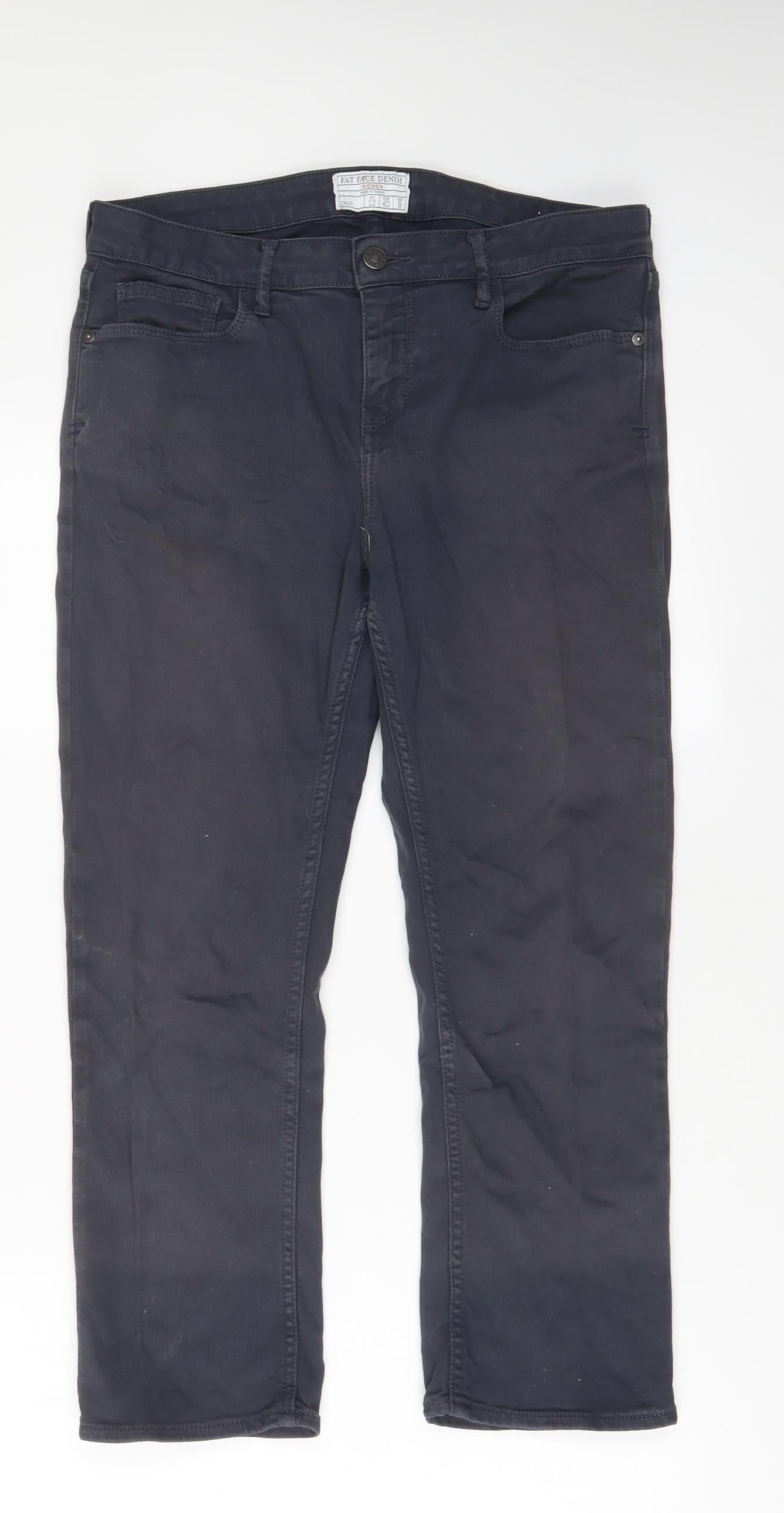 Fat Face Womens Blue Cotton Cropped Jeans Size 12 L24 in Regular Zip
