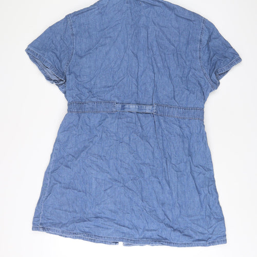 Denim & Co. Womens Blue Cotton A-Line Size XL Collared Button - Belted