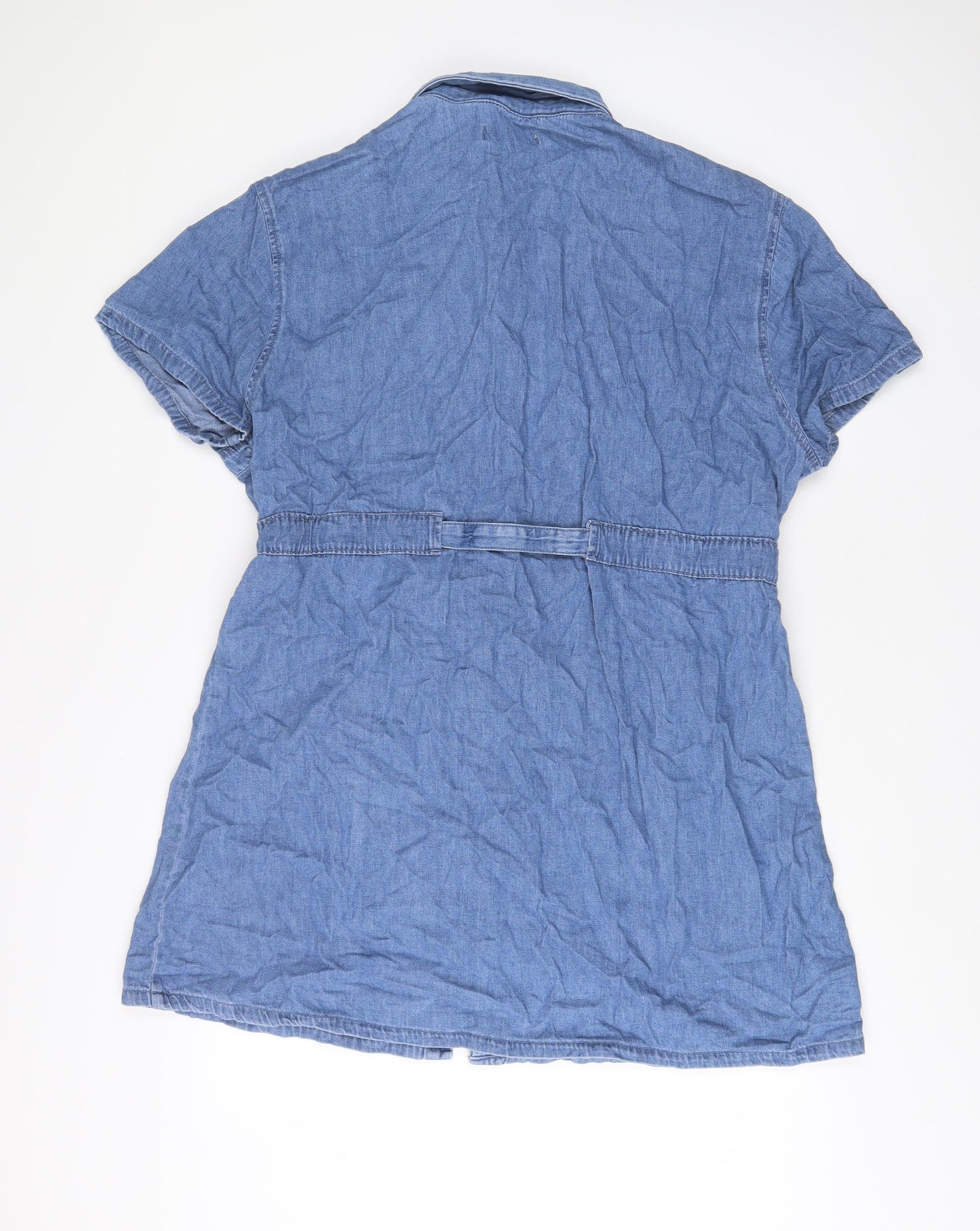 Denim & Co. Womens Blue Cotton A-Line Size XL Collared Button - Belted