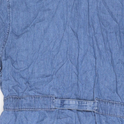 Denim & Co. Womens Blue Cotton A-Line Size XL Collared Button - Belted
