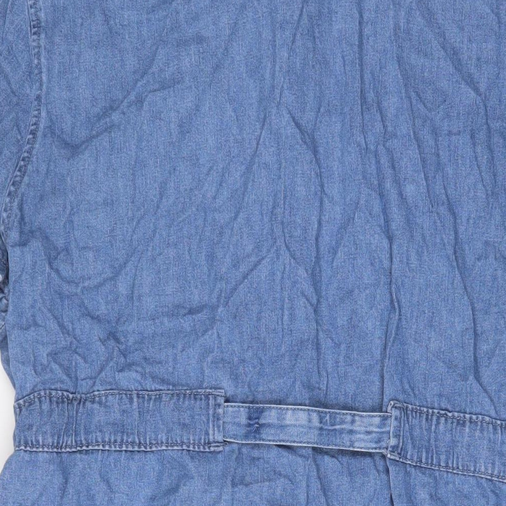 Denim & Co. Womens Blue Cotton A-Line Size XL Collared Button - Belted
