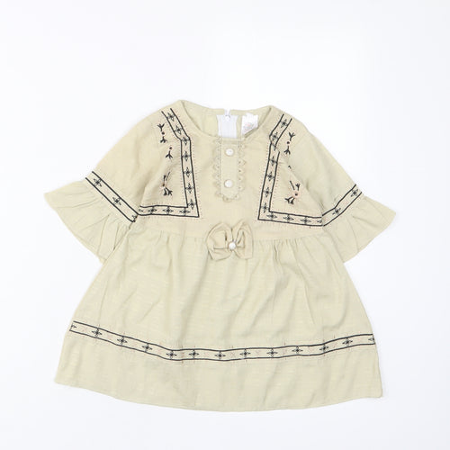 Attitude Girls Beige Fair Isle Cotton A-Line Size 18 Months Crew Neck Zip - Embroidered