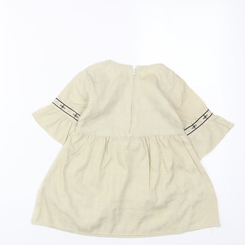 Attitude Girls Beige Fair Isle Cotton A-Line Size 18 Months Crew Neck Zip - Embroidered