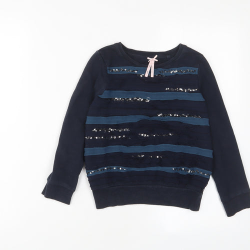 NEXT Girls Blue Striped Cotton Pullover Sweatshirt Size 7-8 Years Pullover - Sequins