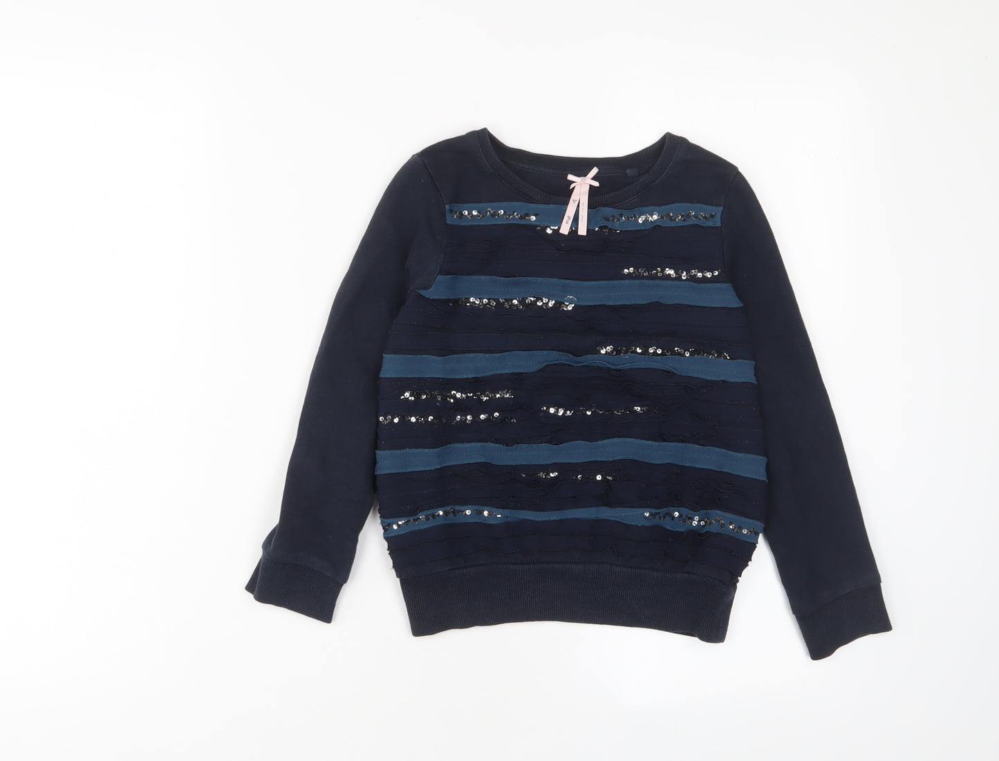 NEXT Girls Blue Striped Cotton Pullover Sweatshirt Size 7-8 Years Pullover - Sequins