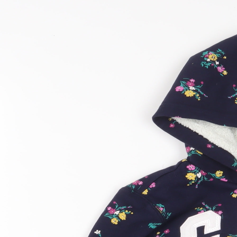 Gap Girls Blue Floral Cotton Full Zip Hoodie Size 6-7 Years Zip - Pockets