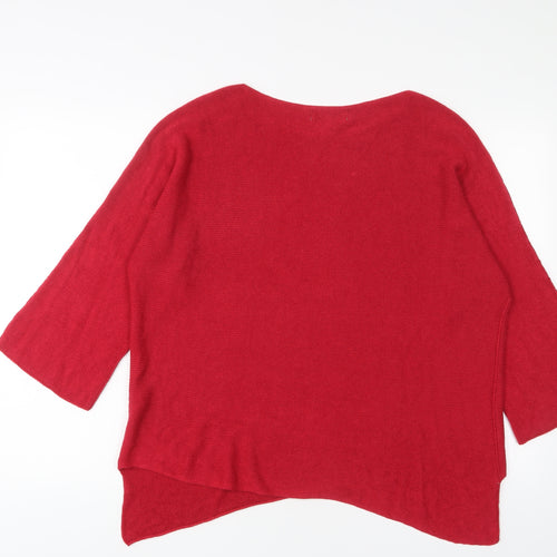 Isabella D Womens Red Boat Neck Acrylic Pullover Jumper Size M - Oversized