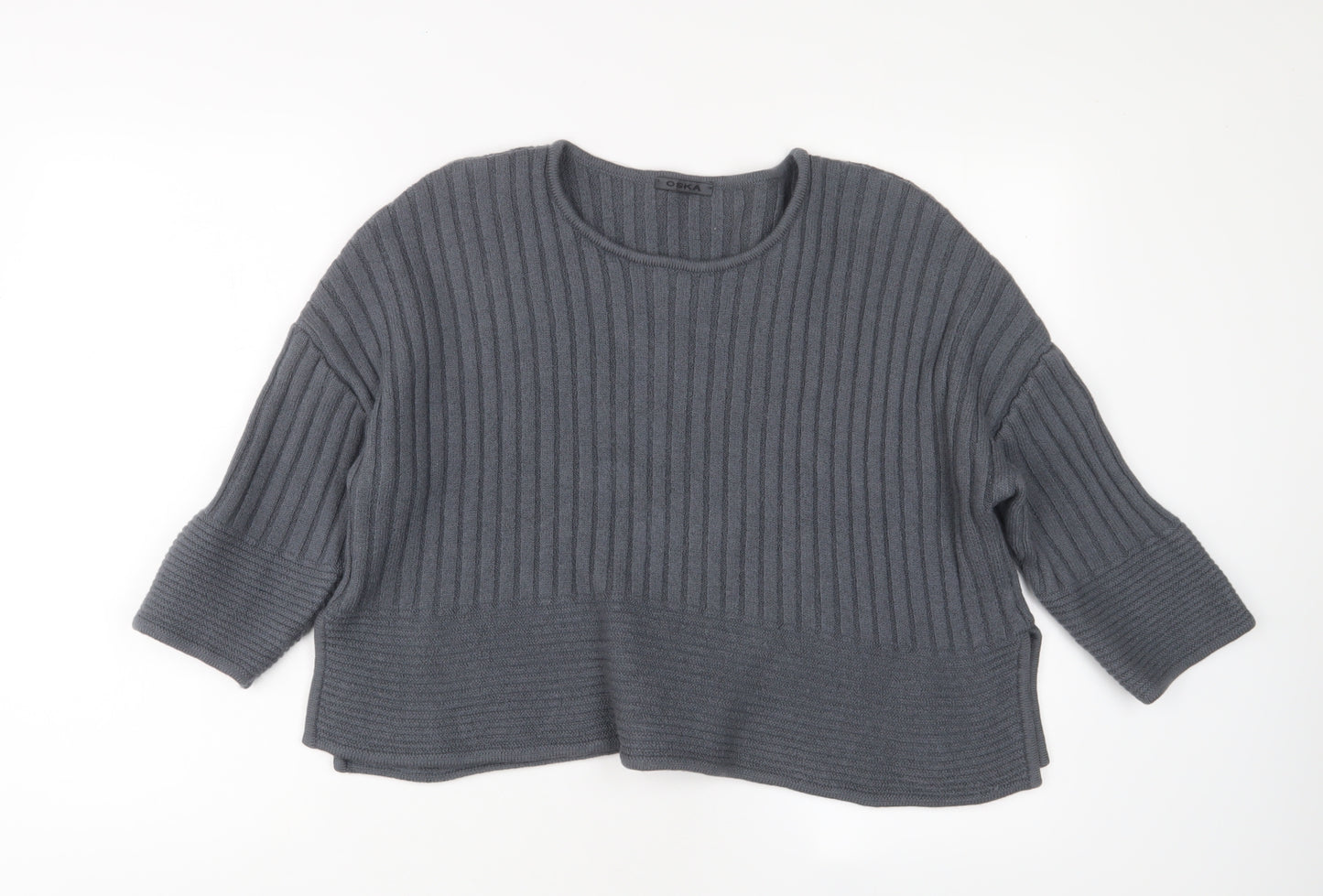OSKA Womens Grey Crew Neck Wool Pullover Jumper Size M