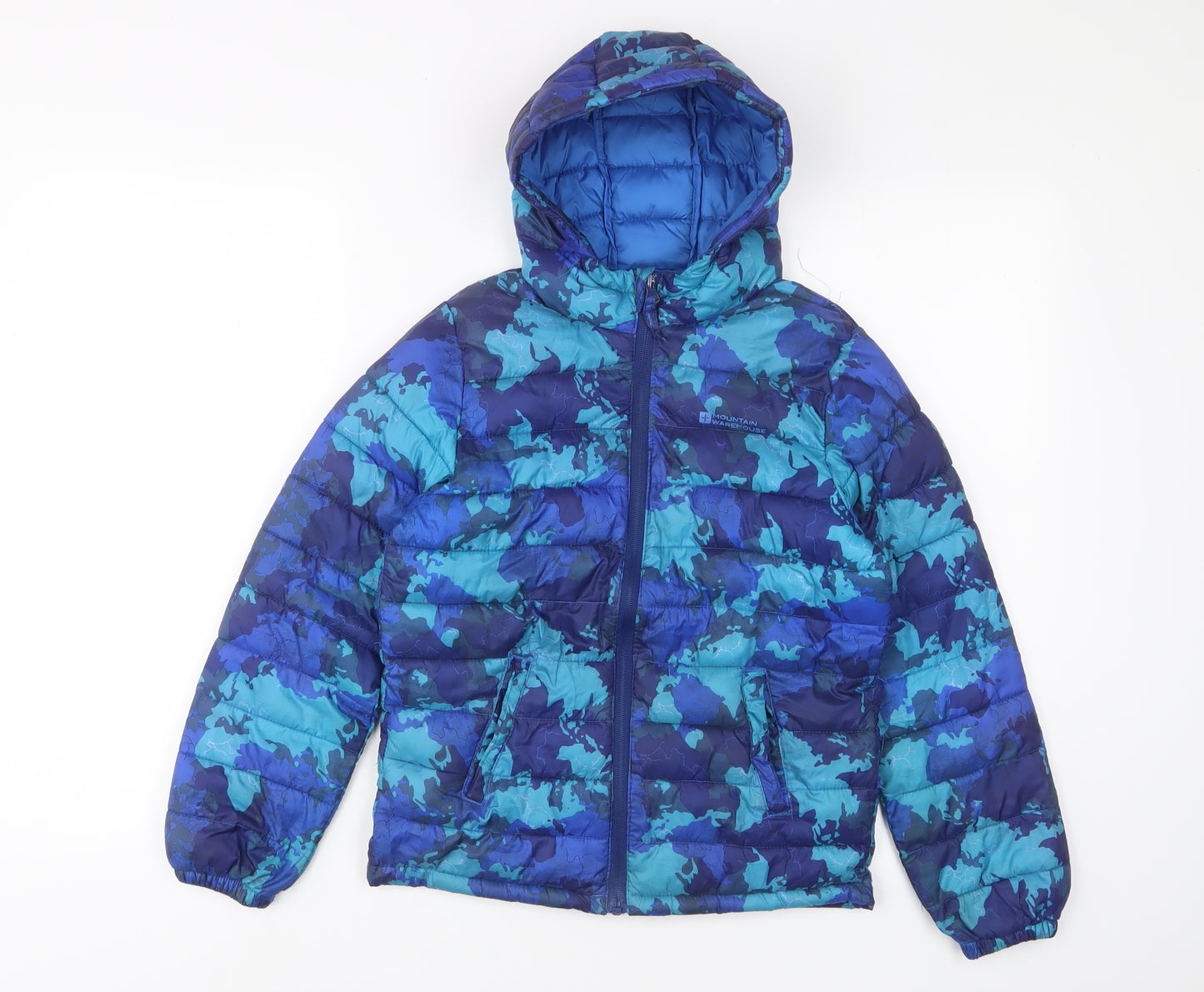 Mountain Warehouse Boys Blue Geometric Basic Coat Coat Size 9-10 Years Zip - Pockets
