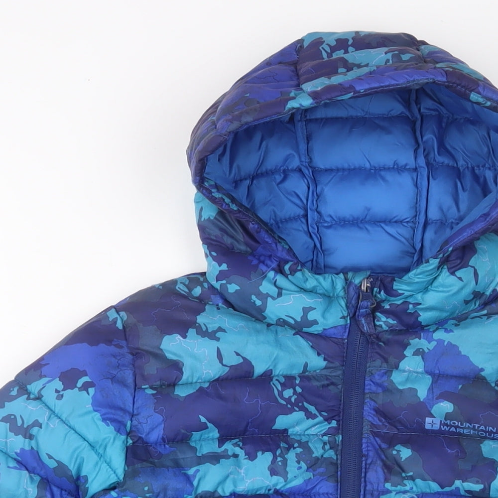 Mountain Warehouse Boys Blue Geometric Basic Coat Coat Size 9-10 Years Zip - Pockets