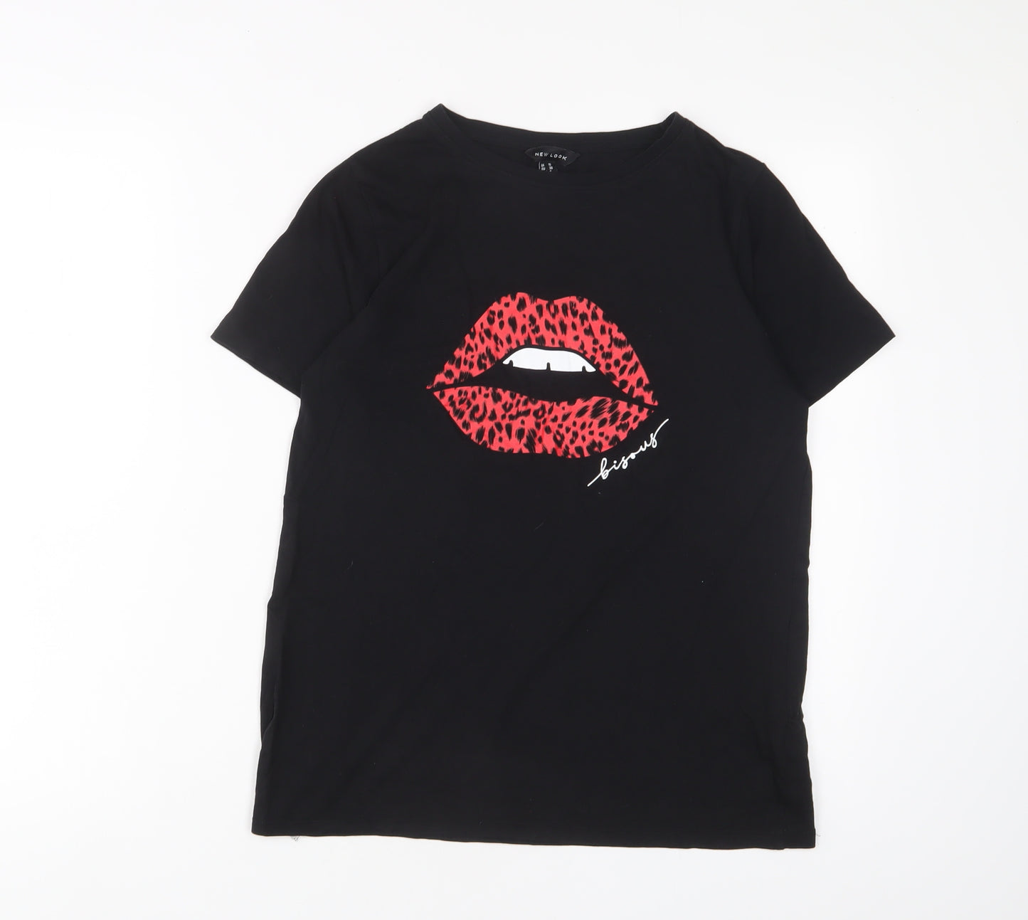 New Look Womens Black Cotton Basic T-Shirt Size 10 Crew Neck