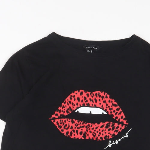 New Look Womens Black Cotton Basic T-Shirt Size 10 Crew Neck