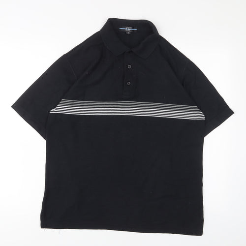 Gianni Vitoria Mens Black Striped Polyester Polo Size M Collared Button